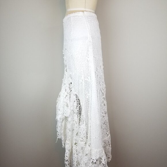 Beautiful Boston Proper White Crochet Ruffled Lace High Low Skirt Ladies Size 2 - Picture 5 of 9